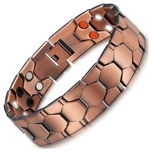 Strands Vintage Pure Copper Magnetic Pain Relieving Bracelet for Men's Treatment Double Row Magnet Chain Link Stainless Steel Bracelet