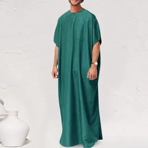 Ethnic Clothing Men's Muslim Robe Fashion Elegant Solid Color With Pocket Vintage Arabic Dubai Islamic Casual Abaya Jubba Thobe