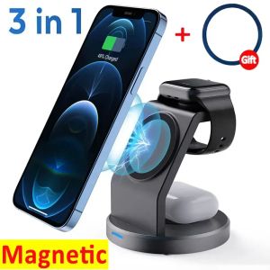 Chargers 3 In 1 Mangetic Wireless Charger Stand For Iphone 15 14 13 12 Pro Max Apple Watch 8 7 6 Airprods Pro Fast Charging Dock Station