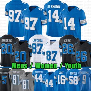 Amon-ra St. Brown Jahmyr Gibbs Jersey de futebol Sam LaPorta Barry Sanders Jared Goff Jameson Williams Malcolm Rodriguez Brian Brian Jack Campbell David Montgomery