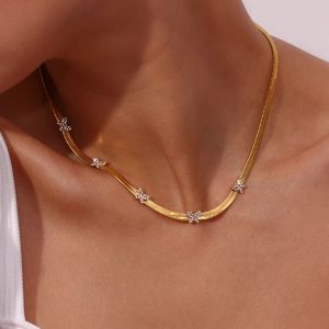 Halsketten 2023 zierliche kubische Zirkonia Kristall asphaltiert kleine Schmetterlingsbringer Fischgrätenkette Edelstahl Halsketten für Frau