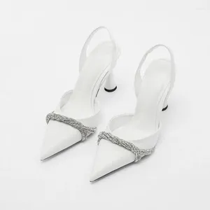 Повседневная обувь Traf Women High Heels Pumps 2024 White Shiny Heel мулы указали шпилька сексуальная женщина летние женские сандалии