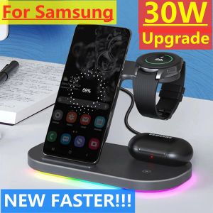 Carregadores 30W 3 em 1 carregador sem fio Stand estação de dock de carregamento rápido para Samsung Fold3 Z S22 S21 Ultra Galaxy Watch 5 4 ativo 2 buds