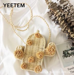 Shoulder Bags Boolar Cute Cactus Beach Straw Bag Seaside Messenger Rattan Women's Bohemian Fashionable Purses Satchels