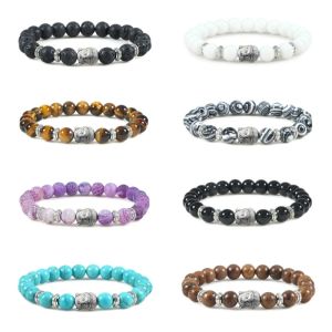 Strands Charm Vintage Buddha Beads Bracelet Men Natural Tiger Eye Malachite Black Lava Stone Chakra Bracelets for Women Bileklik Jewelry