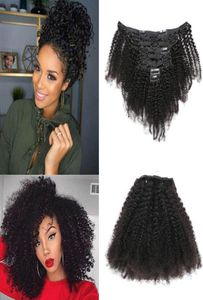 120gset clipin hårförlängningar afro kinky curly peruansk mänskligt hår lockigt naturlig färg 120glot afro kinky lockiga hårprodukter2780069