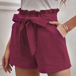 Calça feminina capris algodão shorts de perna larga para mulheres shorts casuais rendas confortáveis no verão da cintura elástica com bolsos skort mujer 2024 y240422