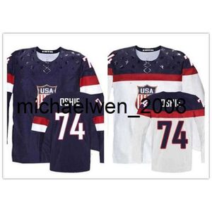 Kob Weng Kids T.J. Oshie ABD Gençlik Forması Dikişli Sochi Hokey Jersey 2014 Takımı ABD 74 TJ Oshie Gençlik Forması