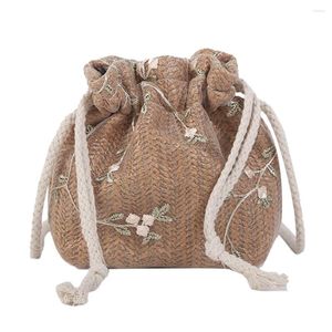 Sacchetti di spalla per decorazioni floreali in pizzo da donna con paglia da cannone borse traversa