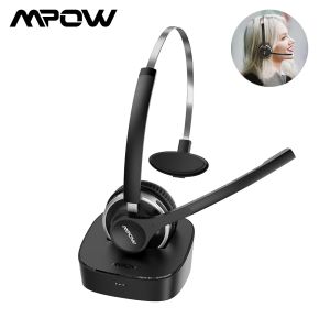 Boots Upgraded Mpow Hc3 Bluetooth Headset V5.0 Wireless Headphones with Charging Base Dual Noise Cancelling Mic for Phone Pc Skype