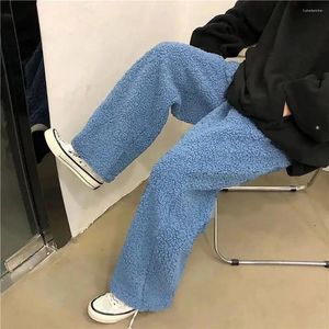 Pantaloni da donna cashmere donne peluche addensato agnello caldo giù autunno inverno dritto gamba larga cotone casual cotone sciolto