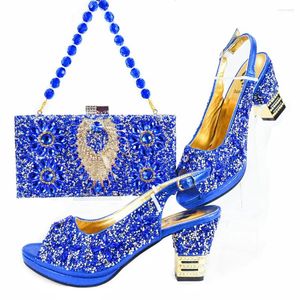 Kleiderschuhe Doers-com passend Frauen Schuh und Taschen Set dekoriert blau nigerianisch Italien HJK1-23