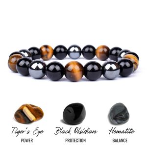 Bangle Natural Tiger Eye Obsidian Hematite Beads Bracelets Men Magnetic Health Protection Balance Bracelets Women Healing Soul Jewelry