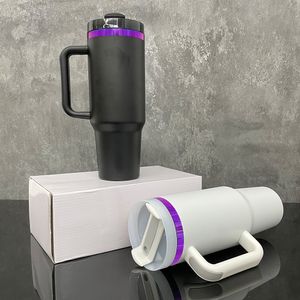 Sports black white powder coated purple underneath insulated H2.0 40oz travel cup Double Wall 304 Stainless Steel Water Bottle with lid and straw for laser engraving