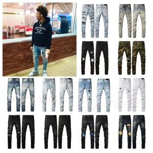 Lila jeans amirss jeans forntida returniserad höft hög rippad dropp mode usa hopp s bantes amr-jeans mens rock motorcykel jeans passar mager designer pant