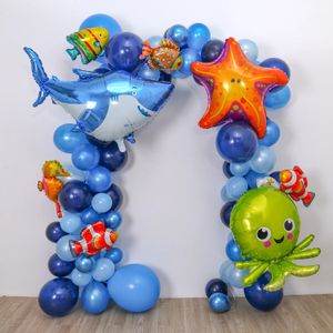 Ocean Animal Balloon Arch Set 134 Pieces Great White Shark Balloon Starfish Octopus Suitable for Birthday Parties 240411