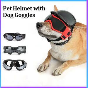Kapaklar S/M/L Boy Boyut Köpek Kask Goggles Set Toz Rüzgar UV Koruma Köpek Gözlükleri Motosiklet Sert Güvenlik Şapkası Evcil Köpek Aksesuarları