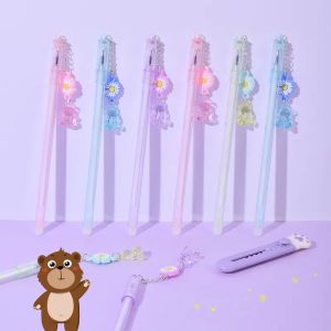 Pens 12Pcs/Set Kawaii Daisy Bear Pendant Erasable Gel Pens Blue Black Ink Neutral Pen Kids School Cute Stationery Signature Pen Gifts