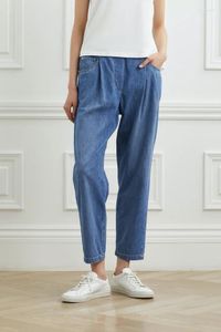 Calça feminina 2024 Summer Mulheres Jeans sólidos Jeans casuais elásticos de alta partida bolsos de cintura cortada para mulheres