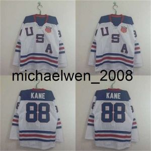 KOB WENG MENS #88 PATRICK Kane 2010 Team USA 100% Sömda broderier Hockey Jerseys Vintage