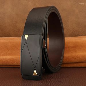 Belts Formal Men Automatic Buckle Luxury High Quality 3.4cm Black Genuine Leather No Teeth Or Holes Younth Casual Ceinture Homme