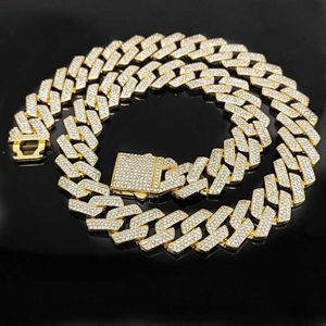 Hiphop Spring Buckle 20mm Three Row Diamond Punk Necklace 3A Rhinestone Hip Hop Jewelry Prism Cuban Chain