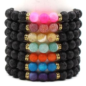 Strands Men 7 Chakra Bracelet Black Lava Healing Balance Beads Reiki Buddha Prayer Natural Stone Yoga Bracelet For Women Jewelry