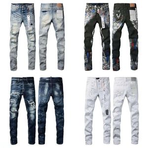 2024 Chaoliu Style Purple Designer Jeans Mens Retro Patchwork Blad byxor vilda staplade rippade långa byxor raka y2k baggy tvättade fa