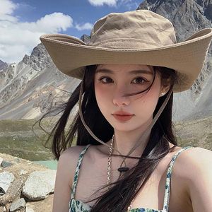 Berets Western Cowboy Hut weibliche Sommer Big Bim Cap Japaner Fischer Sonnenschutz im Freien Beach Tourismus Mountaineering Hüte