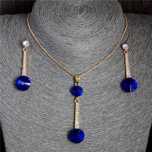 Necklaces Gold Color Pendants & Necklace Stud Earrings Blue Natural Stone Cubic Zirconia Crystal Romantic Bridal Jewelry Sets