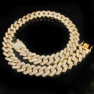 Hiphop Mens Three Row Diamond Punk Necklace 3a Rhinestone Hip Hop Jewelry 20mm Prismatic Cuban Chain