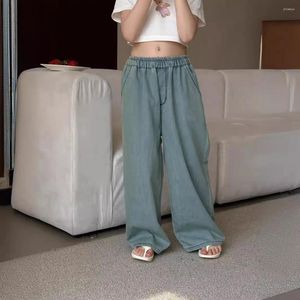 Trousers Children Clothing Girls Loose Soft Denim Pants 2024 Summer Kids Cool Sweet Solid Color Full Length Casual Simple