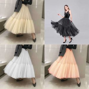 CM 90 Runway Soft Tulle kjol handgjorda maxi långa veckade kjolar kvinnor vintage petticoat voile jupes falda 210619 s