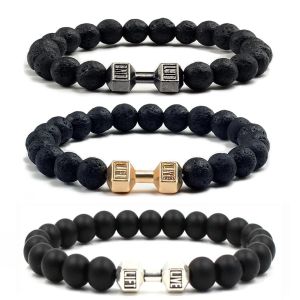 Braccialetto di lava di lava nera pietra vulcanica nera opaca manubri perle bracciali per donne uomini fitness bilanciere gioielleria da uomo braccialetti maschili