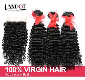 Brazilian Kinky Curly Virgin Hair With Closure 7A Grade Unprocessed Deep Curly Human Hair Weave 3Bundles And 1Pcs Top Lace Closure2826804