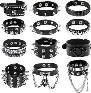 Pulseira punk pulseira pu de couro 80s 80 gótico punk rock bracelete ajustável pulseira de mangueira gótica buckle de fivela de fivela