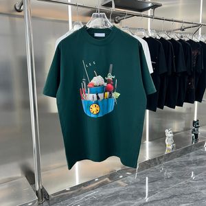 ヨーロッパの新しい到着24SS春夏ヘビーメイドツールジェザーバッグプリントTシャツ男性女性ティーデザイナーTシャツ0423