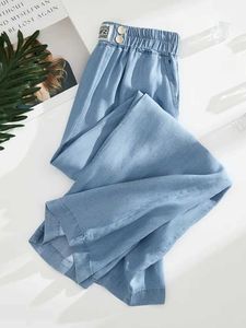 Dżinsy damskie 2023 Summer Nowe kobiety cienkie dżinsowe spodnie Elastyczne wysokie talia niebieskie szerokie nogi spodnie Koreańskie rozciąganie workowate dżinsy Y240422
