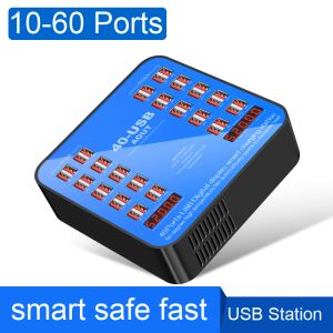 Hubs USB Charging Station 20 40 60 Multi Ports USB Hub Smart Wall Charger Fast Charging Station for iPad iPhone Tablet Cell Phone