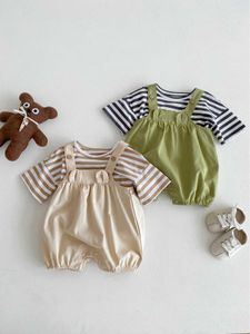 Shorts 2024 Summer New Baby Cotton Strap Newborn Clothes Toddler Sleeveless Jumpsuit Infant Boy Girl Solid Casual Overalls 0-3T H240423