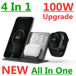 Зарядные устройства 100 Вт 4 в 1 Беспроводная зарядная подставка для iPhone 14 13 12 11 Apple Watch AirPods Pro Chone Chargers быстро зарядка станция док -станции