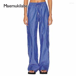 Women's Pants Maemukilabe Women Loose Wide Leg Vintage Stripe Print Drawstring Trousers Pockets Casual Work Office Fashion Streetwear