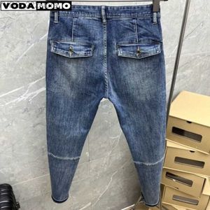 Damskie dżinsy projektant mody dżinsy retro elastyczne szczupłe naklejki kardigan dżinsy męskie retro dżinsy merchandise spodnie YQ240423
