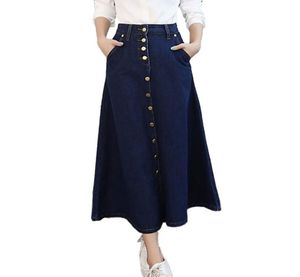 Tiyihailey New Fashion Women Denim Plusサイズの女性スカートLong Maxi Skirt Jeans Aline S2XL Skirts Blue Bottons Spring Autumn6699610