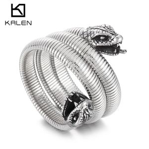 Strands Kalen 11mm Vintage Yılan Esnek Paslanmaz Çelik Kadın Erkek Bilezik Takı Aksesuarları