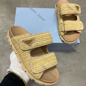 Summer Parda Shoe Designer P Sandals Slippers Crochet Flatform Slides Папа Сандалии Raffia Revedition Beach Women Luxury Mules Raffie Толстое дно.