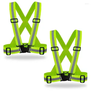 Vestuário de motocicleta 2pcs de alta visibilidade coletes de segurança de neon brilhantes ajustáveis engrenagens de cinto de segurança refletidas verde fluorescente