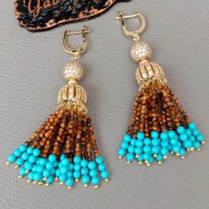 Серьги yygem натуральный круглый желтый тигр Eye Blue Turquoise Cz