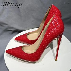 Scarpe eleganti tikicup 8/10/12 cm tacchi alti donne rosse chic rosse sexy elegante effetto coccodrillo pompe da stiletto slip punta di punta sul party size46