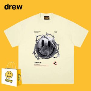 DREW Short Sleeved Shirt Bear Paw Smiling Face T Shirt Printed G Pure Cotton Loose Fitting Men S INS Style